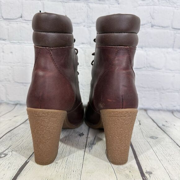 Timberland Tillston 6 Booties Women Size 9 Brown High Heel Block Steampunk Boots - Picture 5 of 16